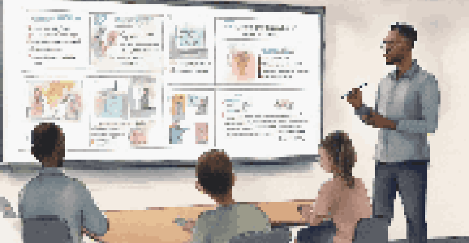 An instructor in a modern classroom explaining ethical technology use with a digital whiteboard.
