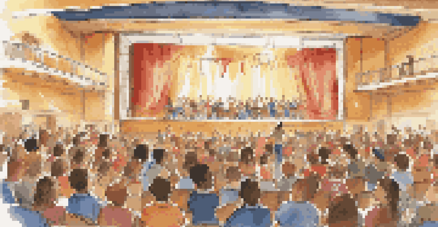 A celebratory event in a school auditorium with happy stakeholders.
