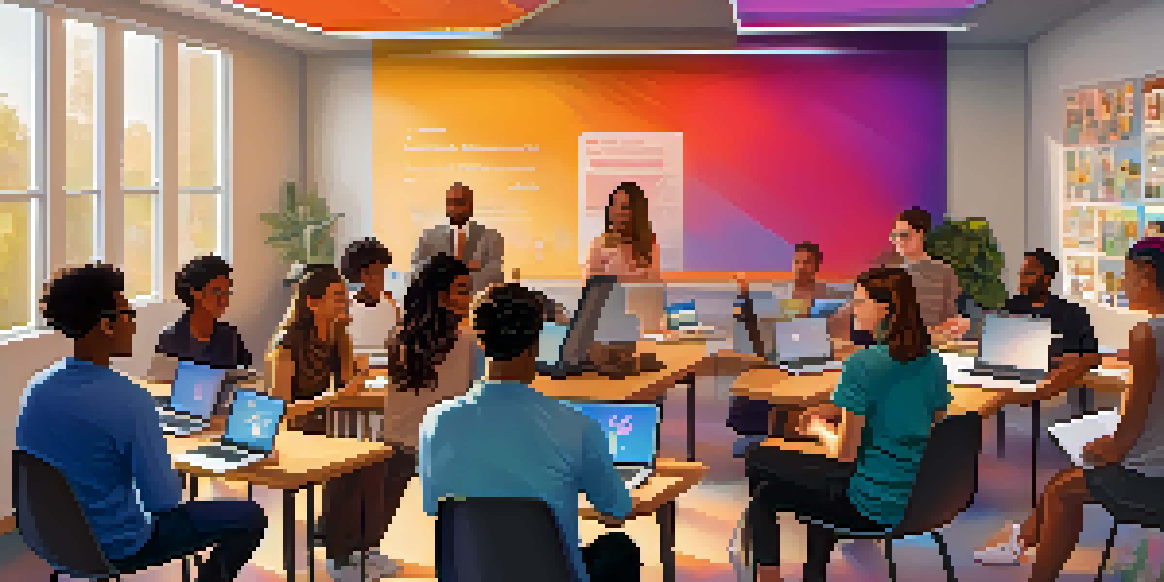 A diverse group of students participating in a virtual classroom discussion on their computers, creating a collaborative online learning environment.