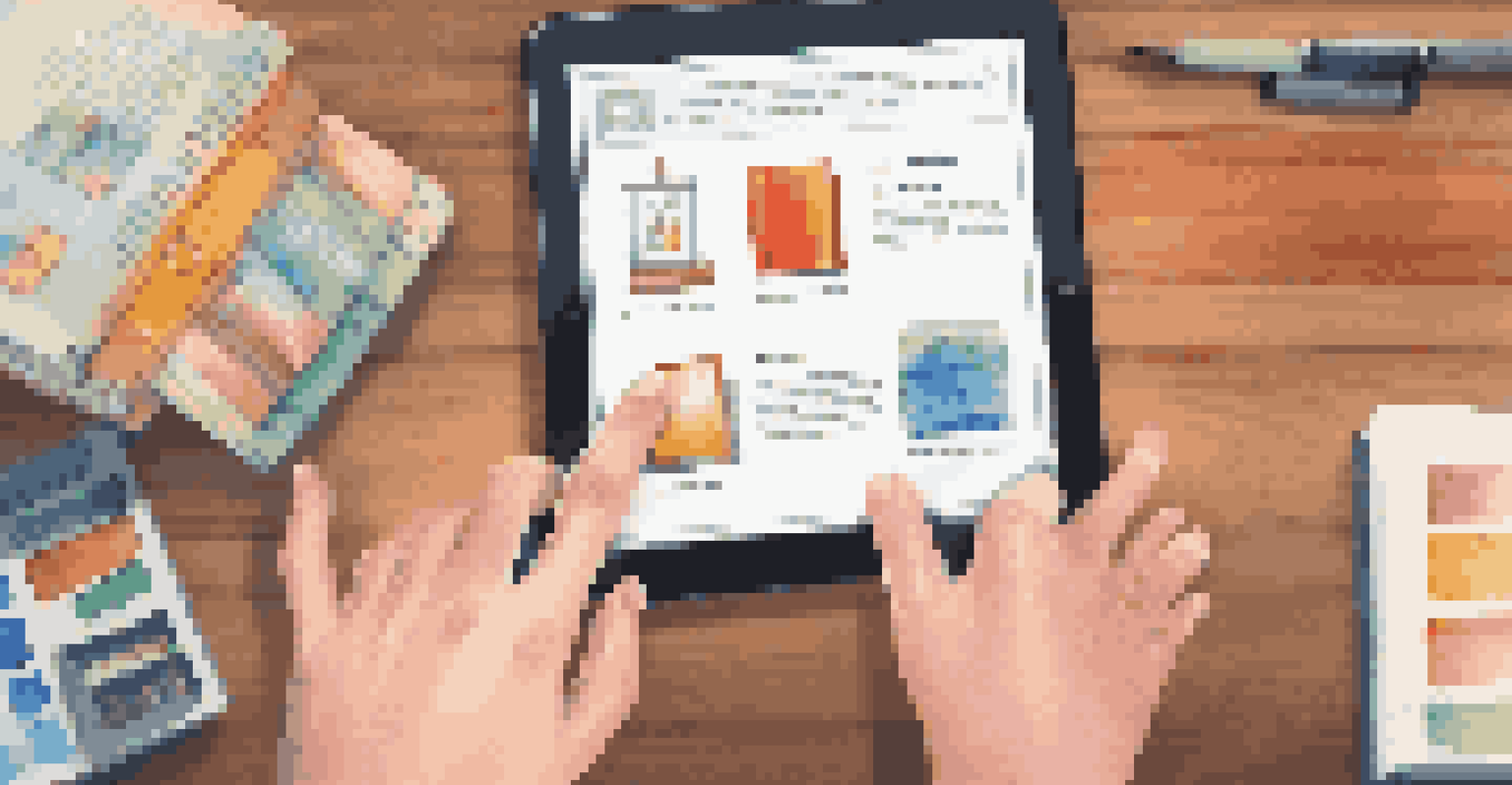 A close-up view of a student's hands using a tablet with educational content in a cozy study environment.
