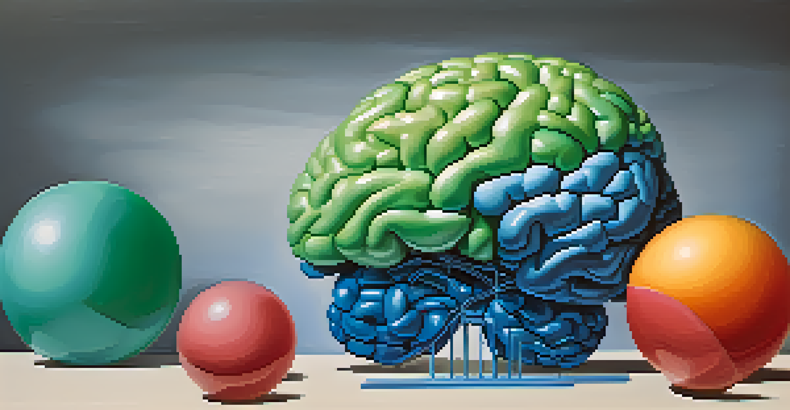 An illustration of a brain balancing colorful balls labeled with cognitive load concepts against a soft gradient background.