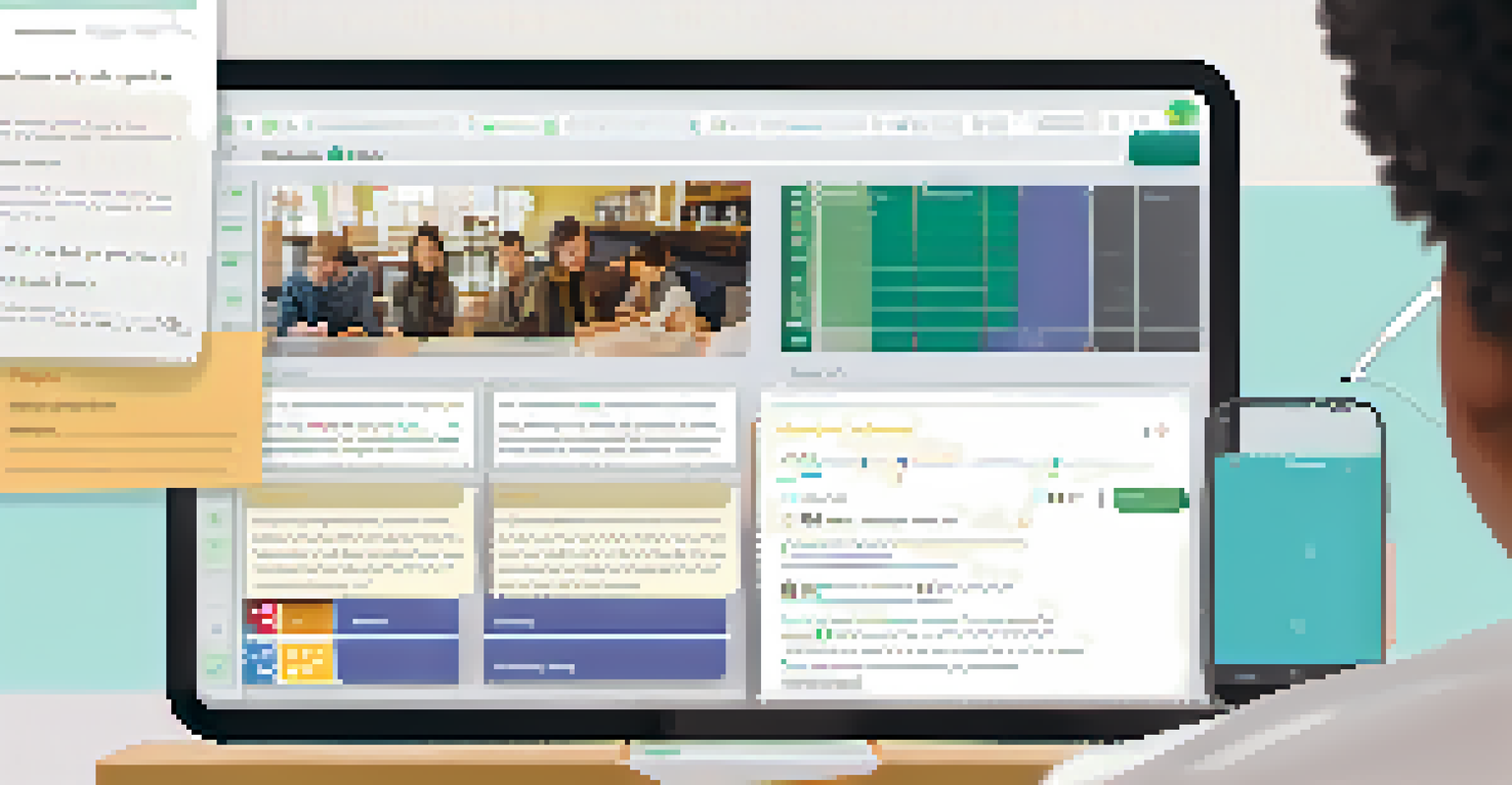 A laptop screen showing an adaptive language learning app with flashcards and a progress tracker, with a person studying in the background.