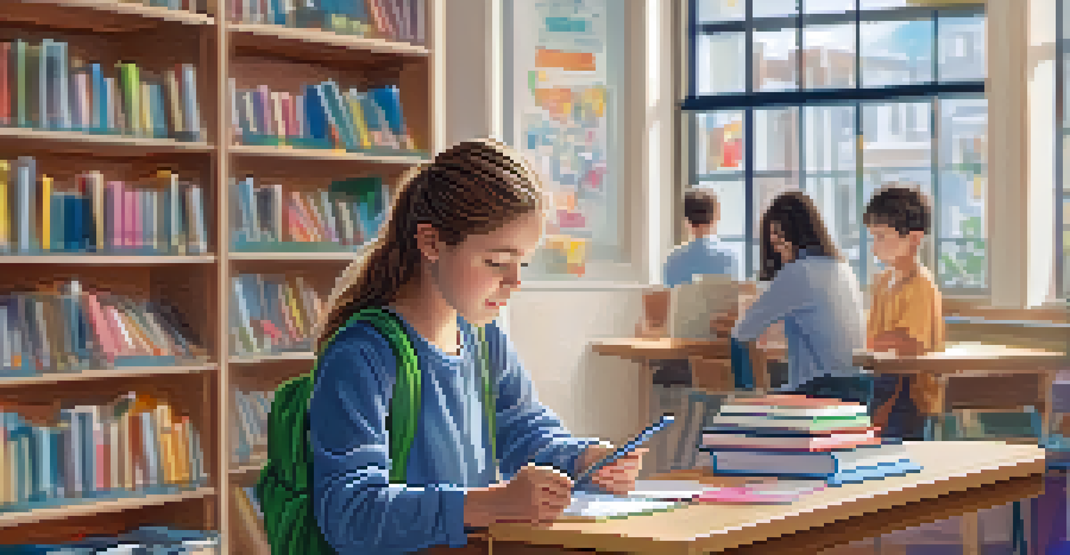 A student with dyslexia using a smartphone app in a calm educational environment.