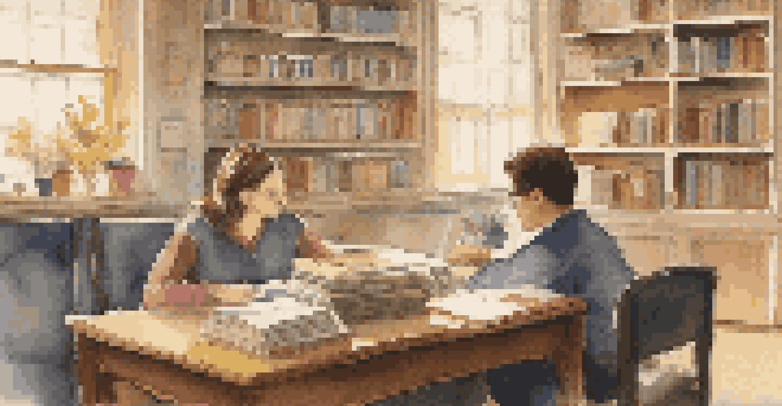 A teacher and a student engaged in a one-on-one conversation at a desk full of books, warm lighting enhances the intimate and supportive atmosphere.
