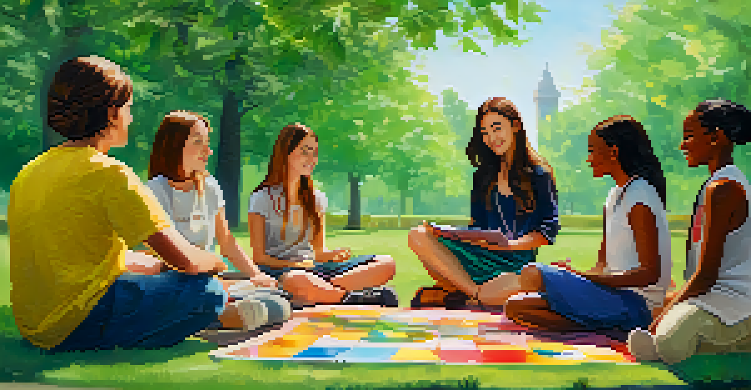 A diverse group of students participating in an outdoor mentorship session in a park.
