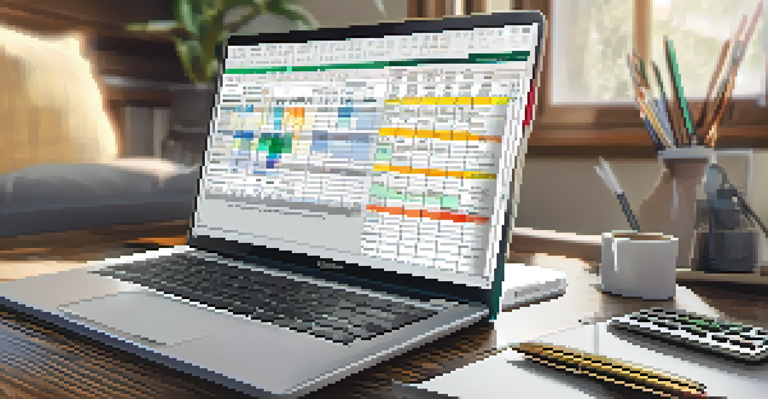 A laptop displaying a budgeting spreadsheet, surrounded by a calculator and notepad in a home office setting.