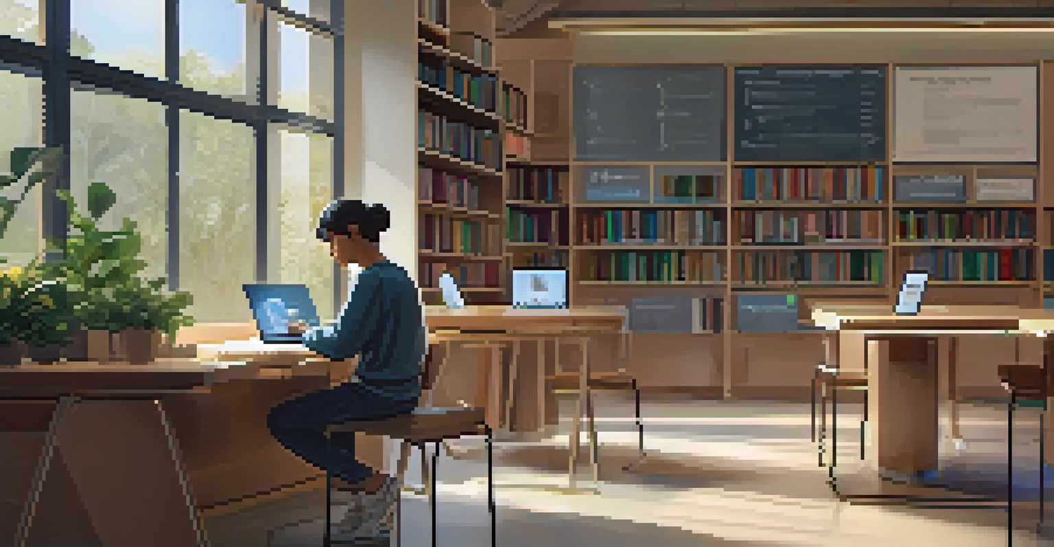 A focused student in a peaceful study area using a laptop with AI learning materials displayed.