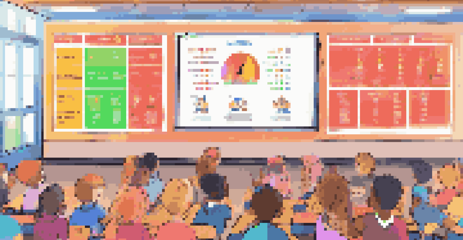 A large screen displaying a colorful leaderboard in a classroom, with students cheering in the background, promoting healthy competition through gamification.