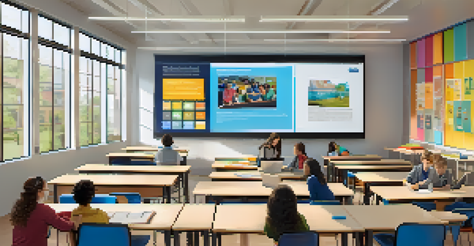 A hybrid classroom with students in-person and others joining online, showcasing a blend of traditional and digital learning.
