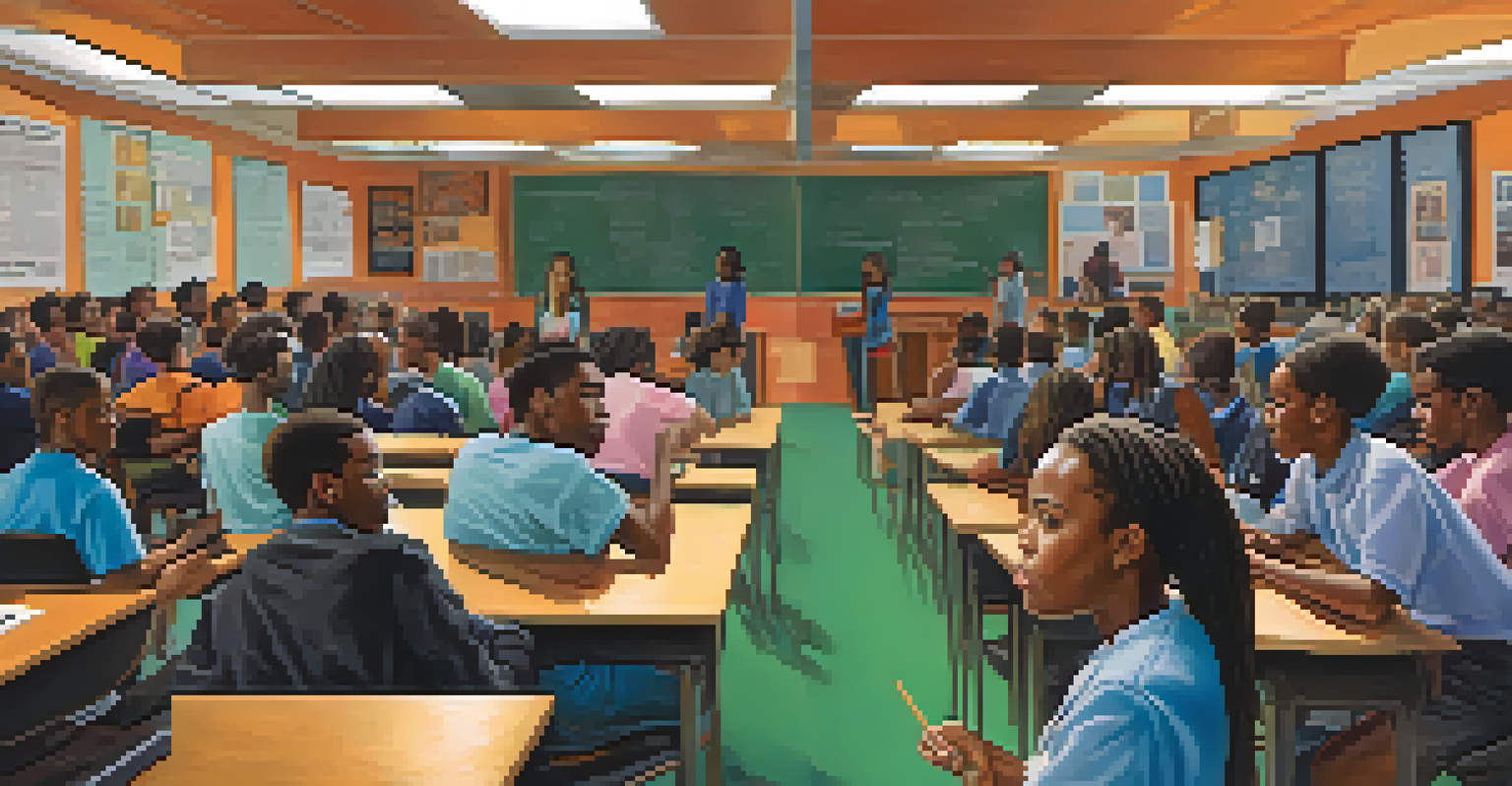 A split-screen view of students experiencing the civil rights movement in VR and discussing social issues in a classroom.