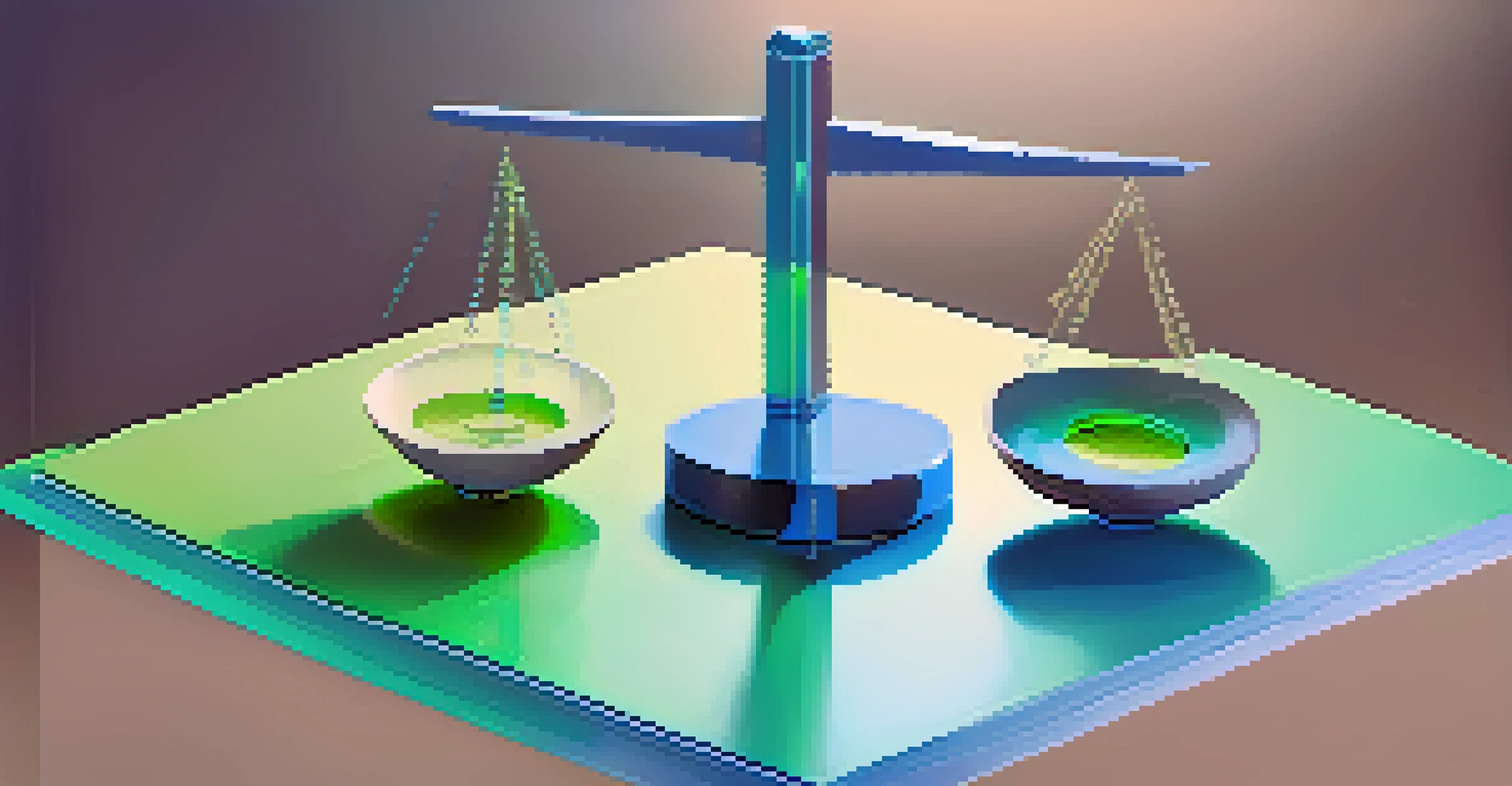 A futuristic digital scale balancing personal data and privacy against a soft gradient background.