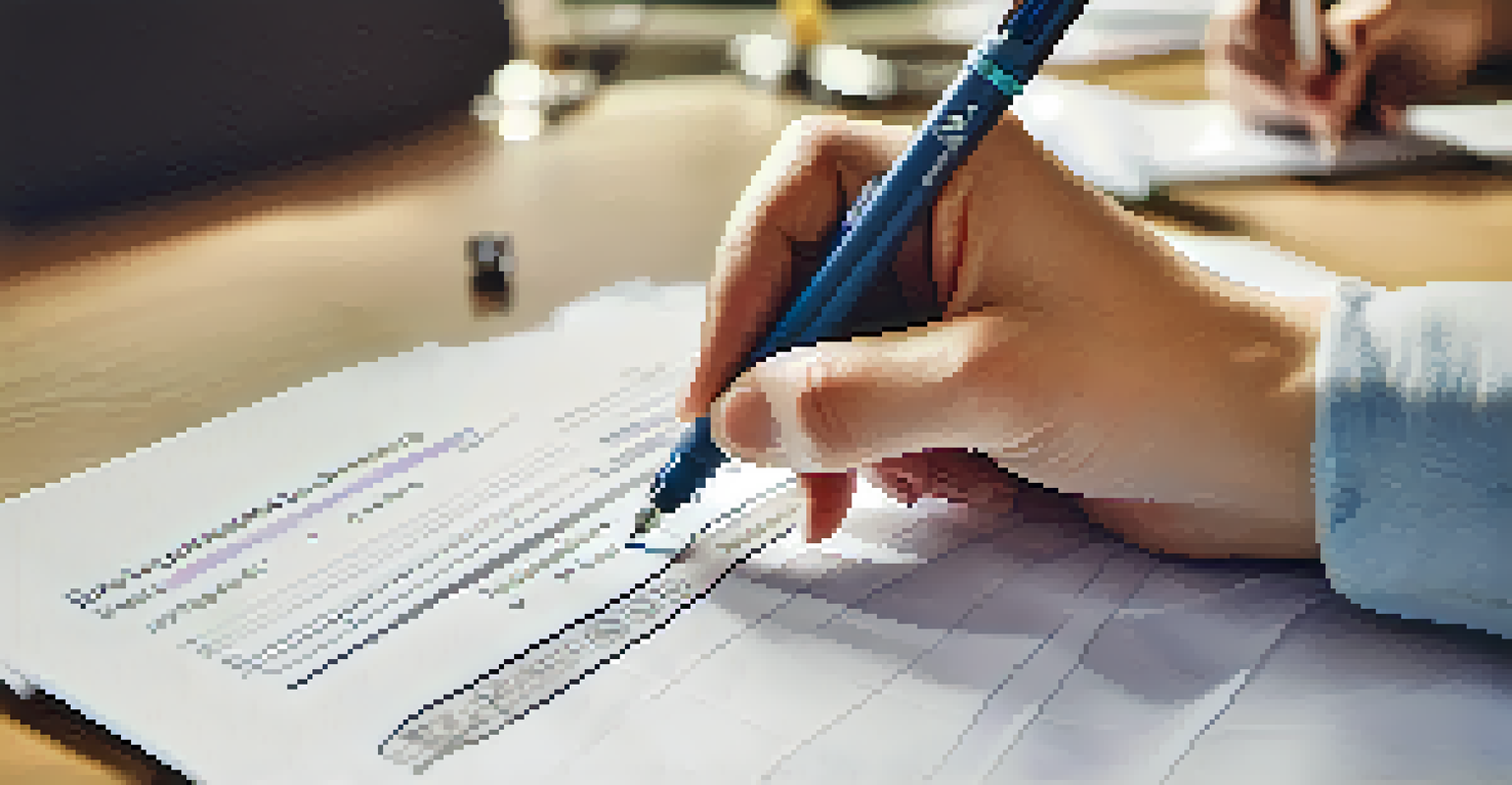 A close-up of a feedback form being filled out by an educator, with a blurred workshop scene in the background.