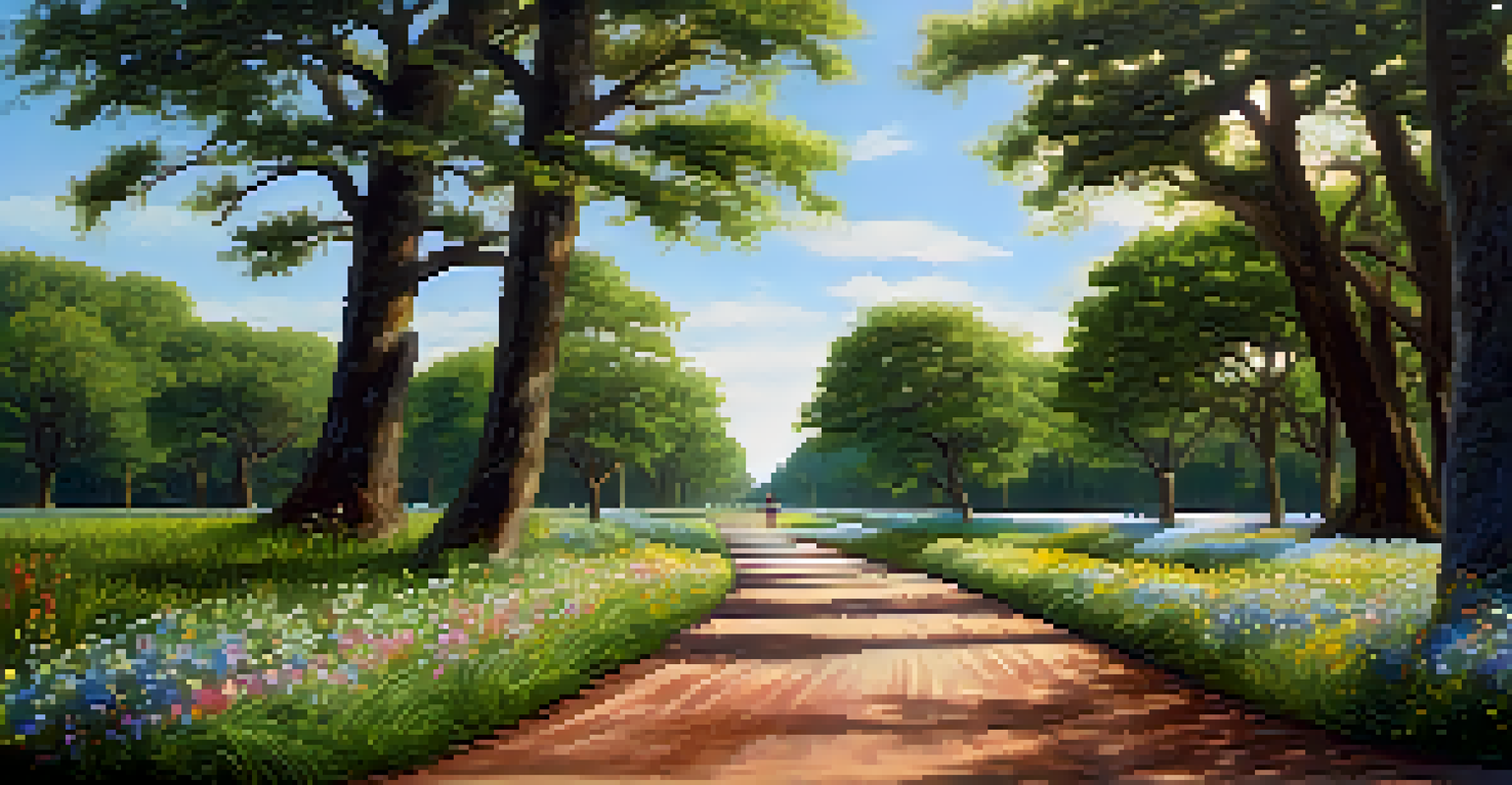 A determined runner on a scenic trail, reaching milestones with a finish line visible in the distance.
