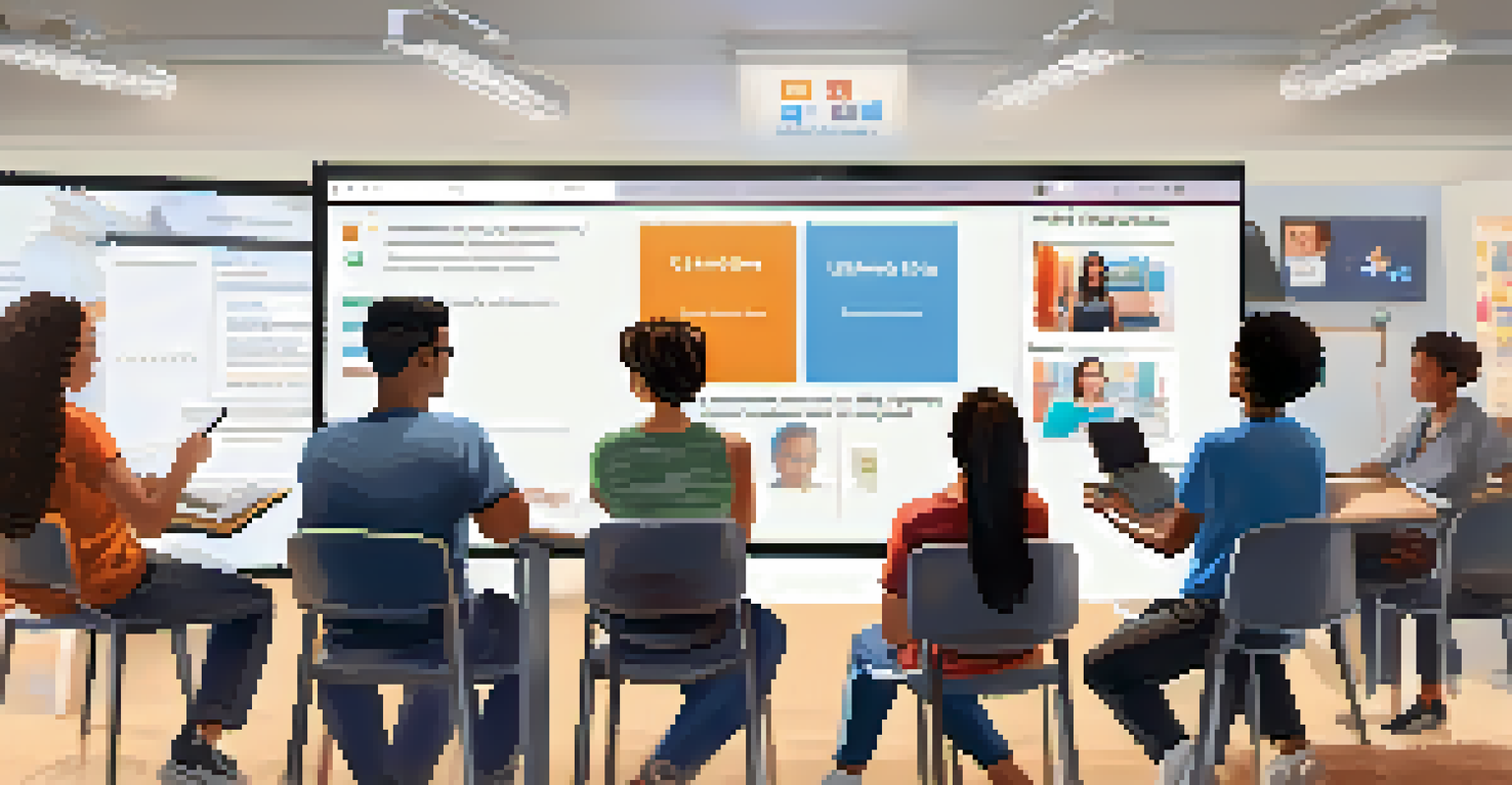 Diverse students engaged in a lively online video class, smiling and taking notes.