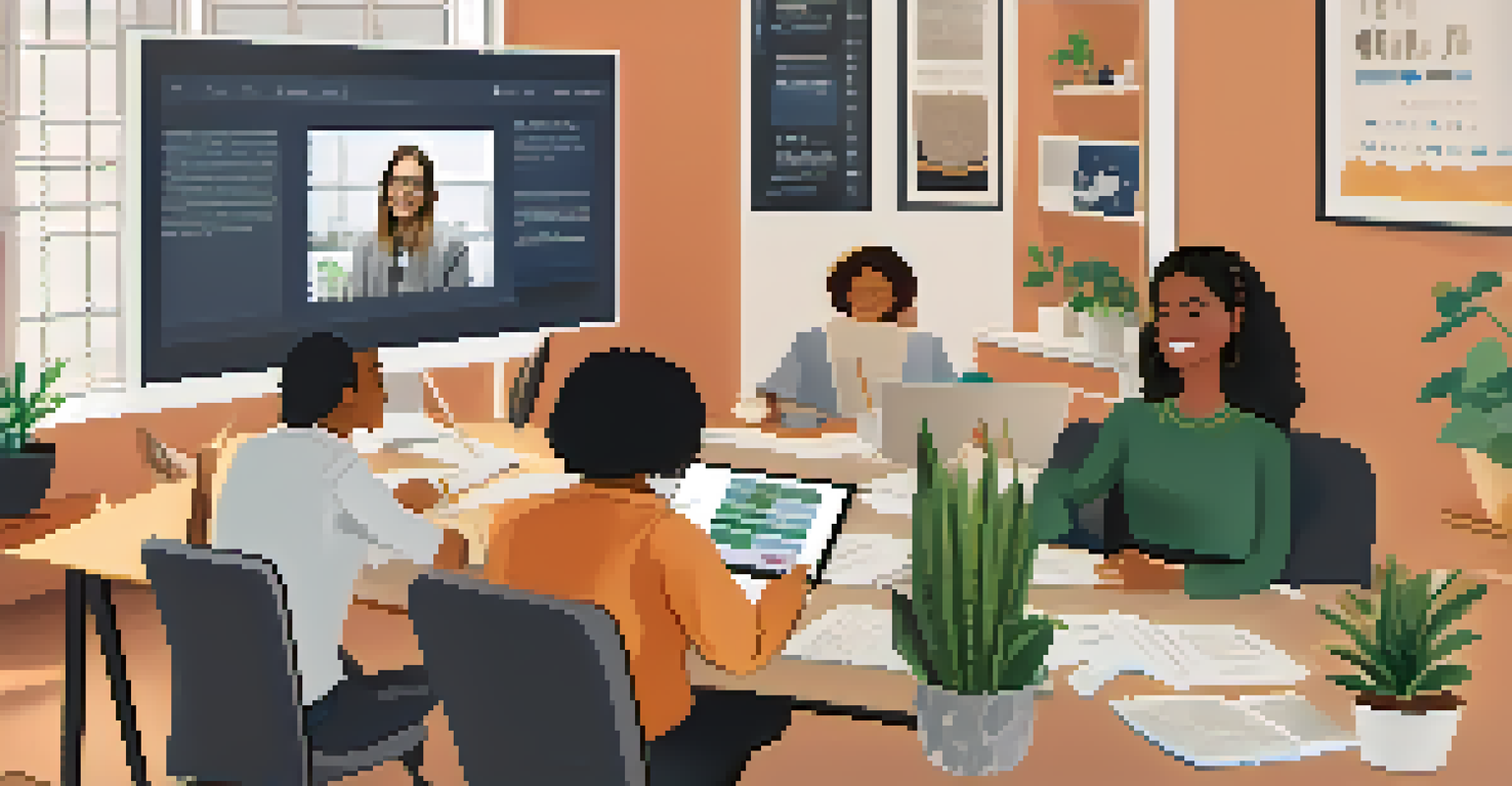 A laptop showing a virtual networking session with engaged participants displayed in a grid format, set in a cozy home office.