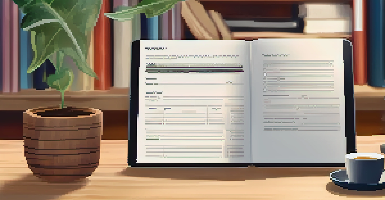 A close-up of a feedback form on a wooden table with a laptop and coffee cup in a cozy study environment.