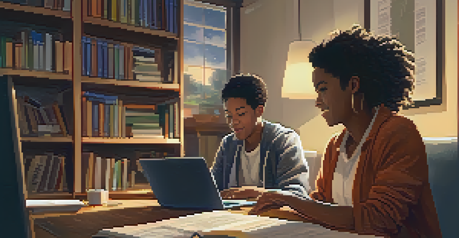 Two students engaged in peer mentorship in a cozy study environment, showcasing collaboration and support in learning.