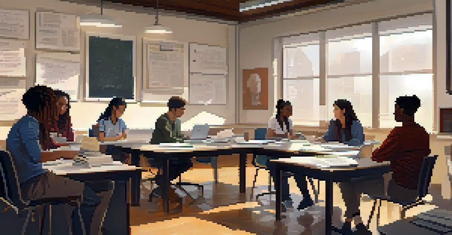 College students participating in a peer review session in a modern study space.