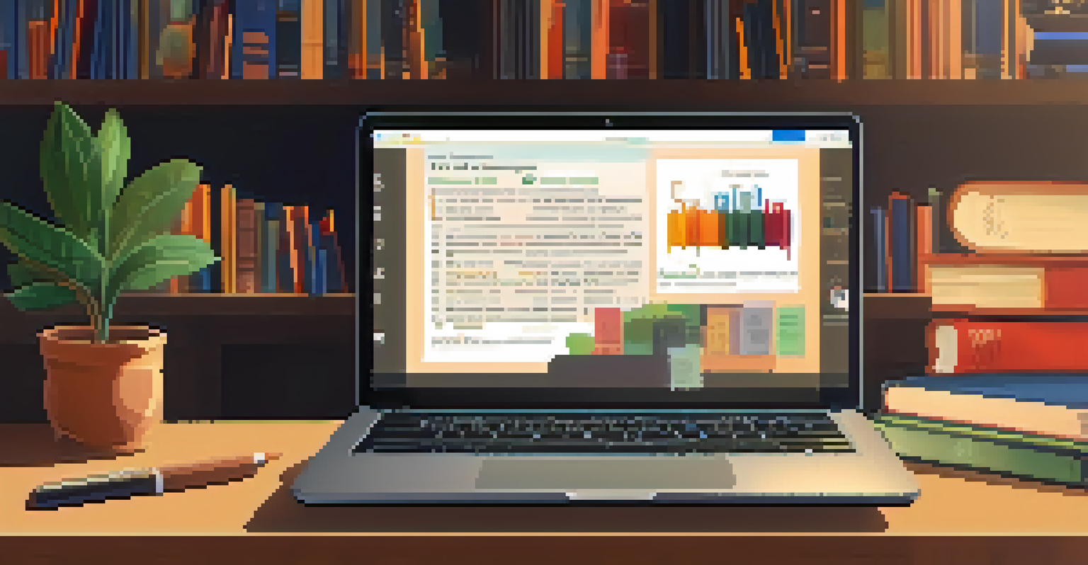 A close-up of hands typing on a laptop with an infographic visible on the screen, set in a warm and inviting study space.