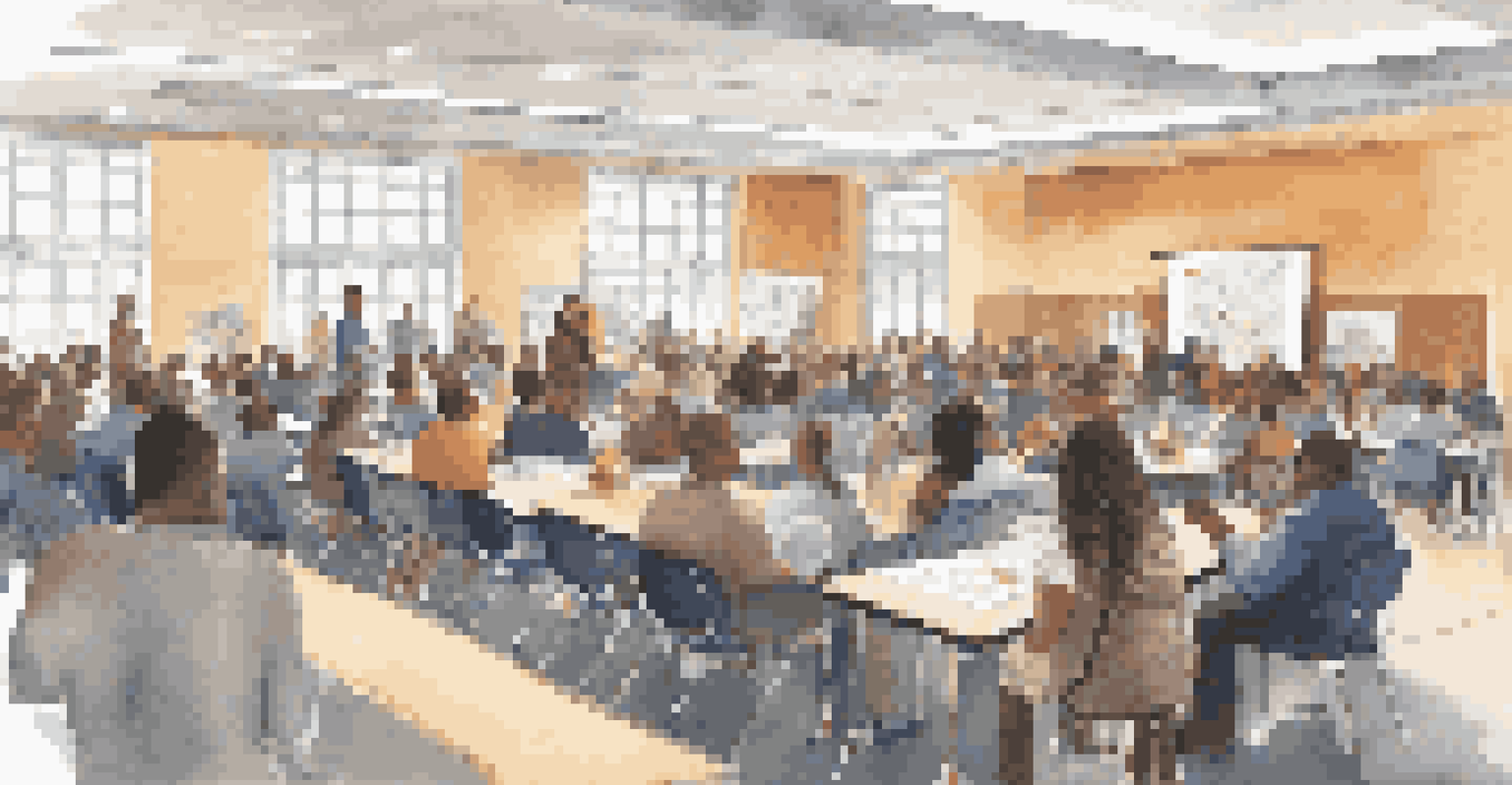 A community workshop in a school auditorium focused on promoting equity in mathematics education.