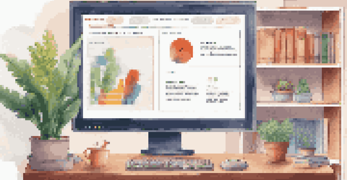 A close-up of a computer screen showing a gamified training module in a cozy home office.