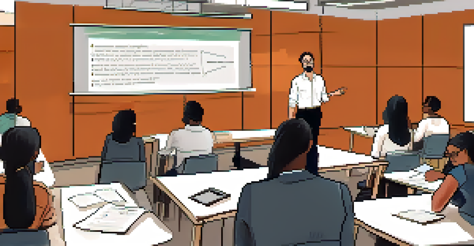 An educator conducting a workshop on ethical data practices with a whiteboard and attentive educators in a professional setting.