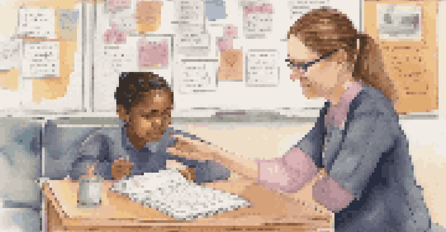 A teacher providing feedback to a student in a cozy classroom, highlighting support and encouragement.