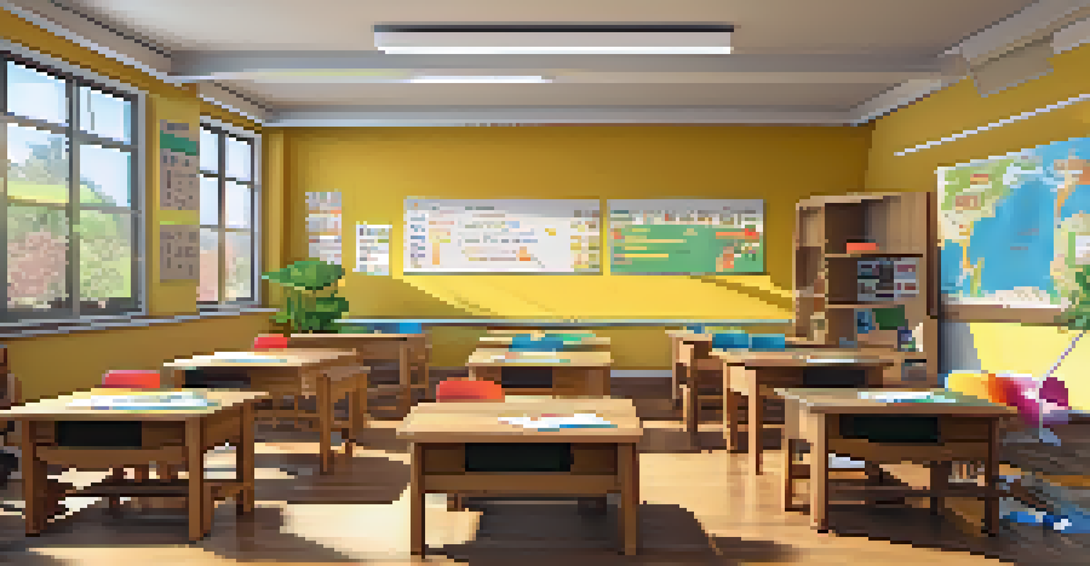 Students engaging in language learning by scanning objects with augmented reality devices, displayed in a warm and colorful classroom setting.