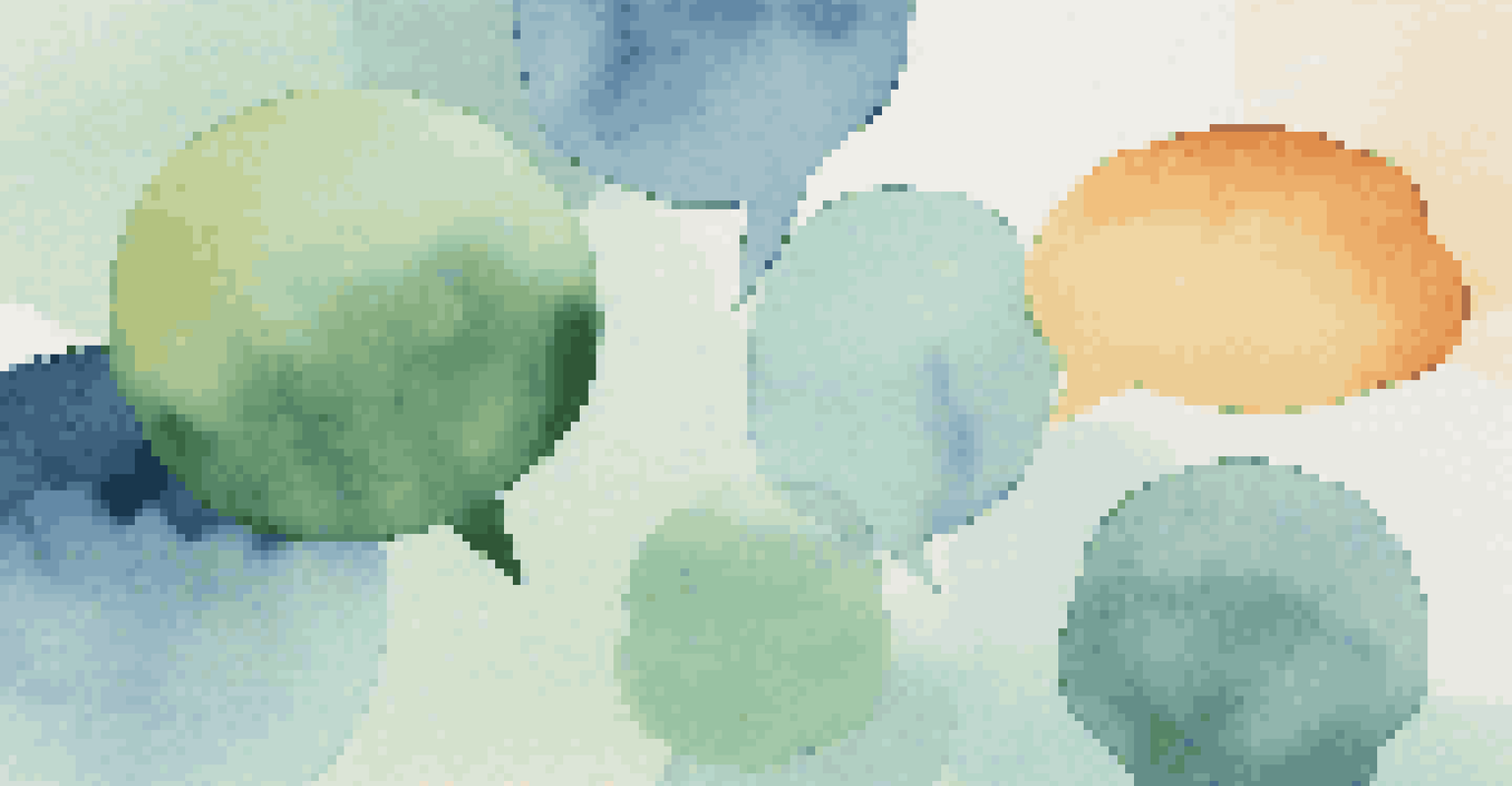 Colorful overlapping speech bubbles on a gradient background, symbolizing empathy and communication.