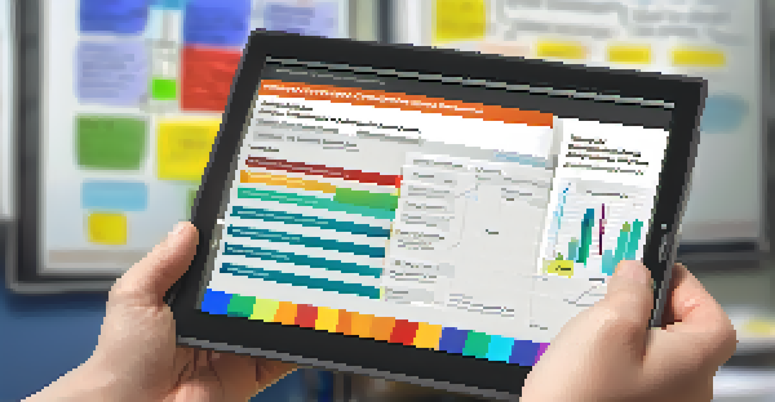 A close-up of hands holding a tablet displaying a crisis management plan in a school office setting.