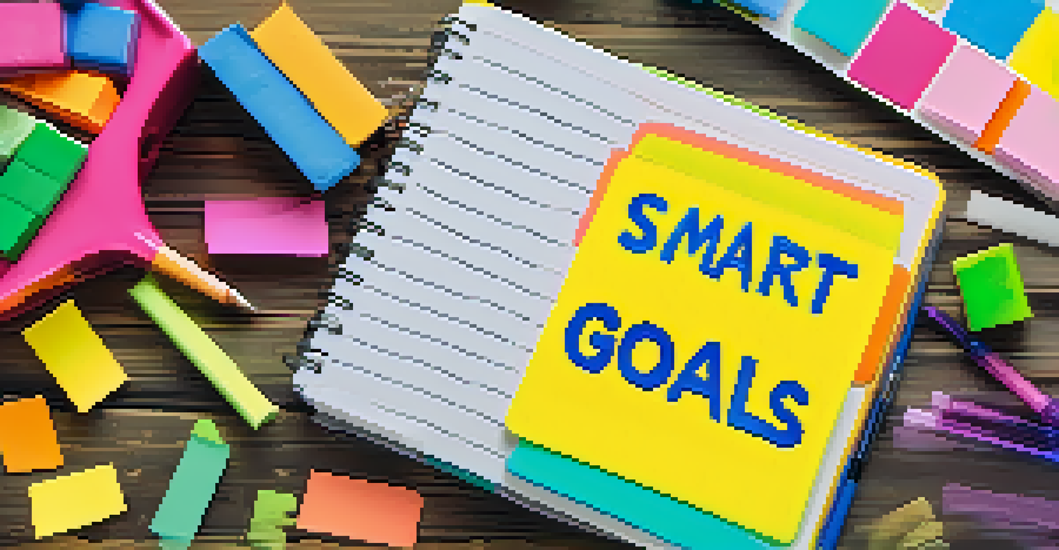 A close-up of a hand writing in a notebook, highlighting the concept of SMART goals.