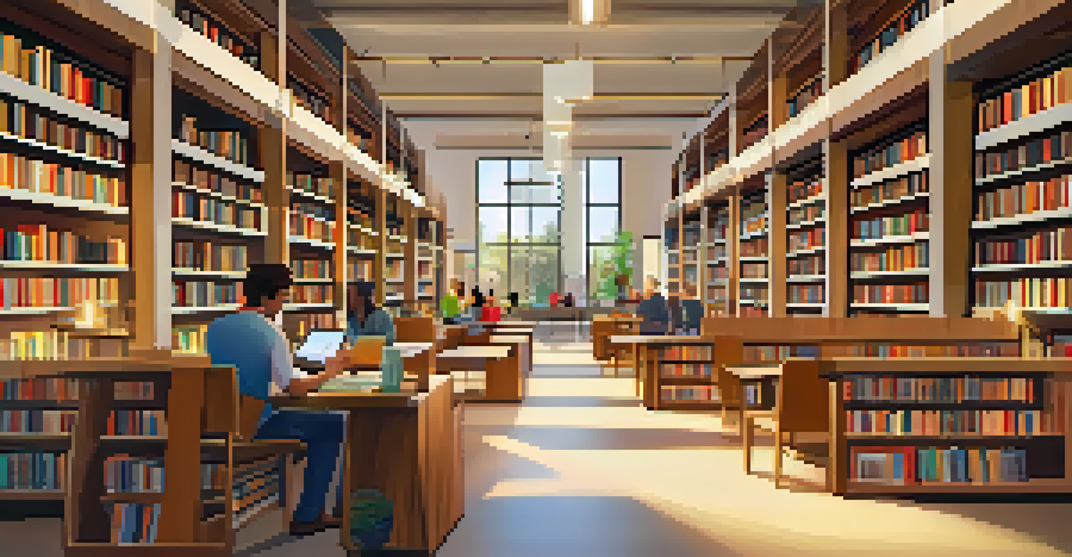 A cozy library with employees exploring learning resources.