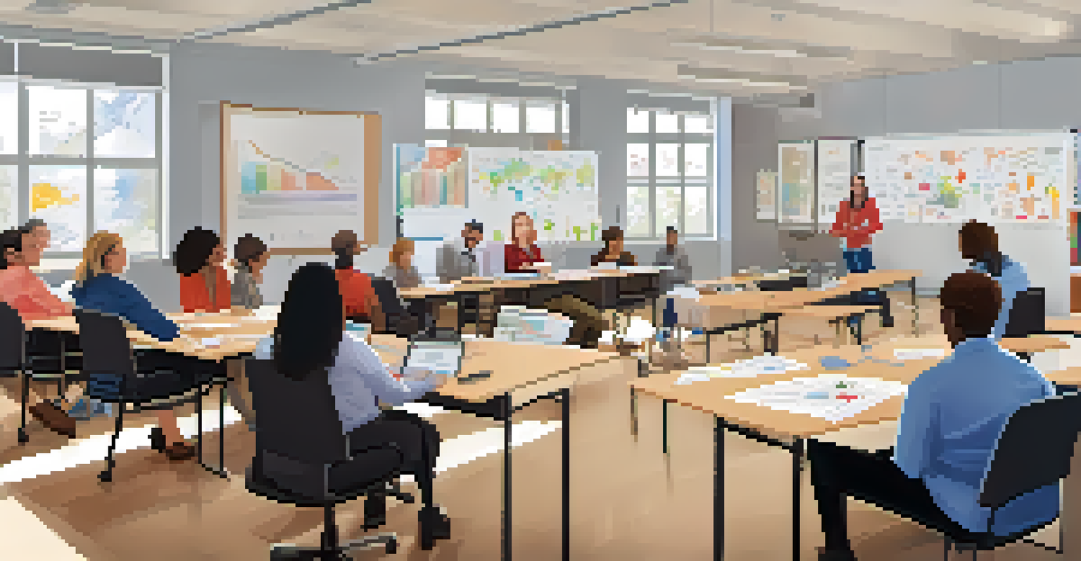 A diverse group of educators participating in a training session about accessibility standards in a well-lit office environment.
