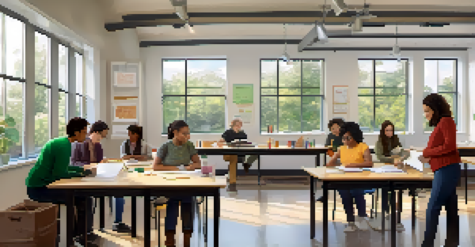 A cozy modern classroom filled with adult learners engaging in a hands-on workshop under natural light.