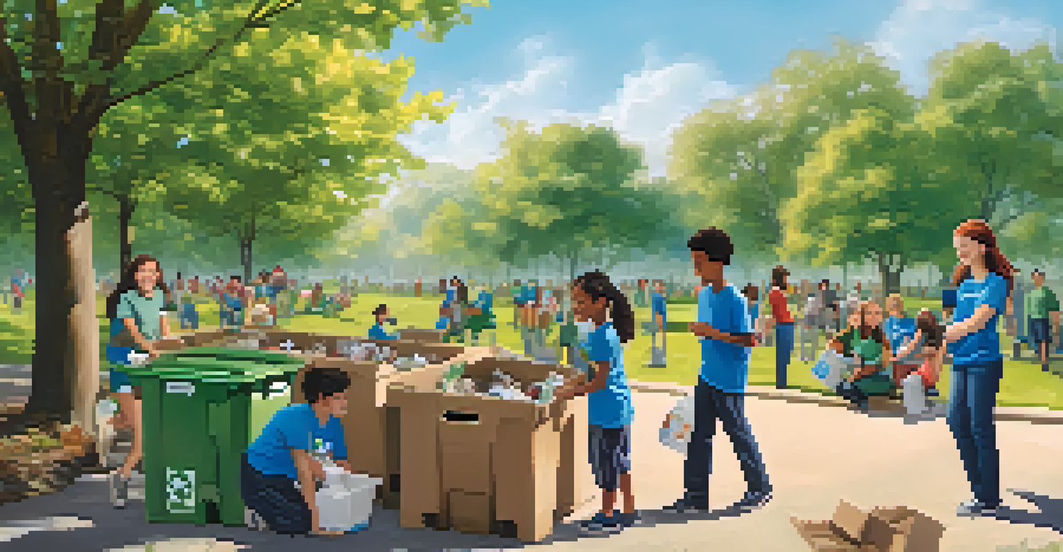 Students sorting recyclables in a park, showcasing teamwork and community engagement.
