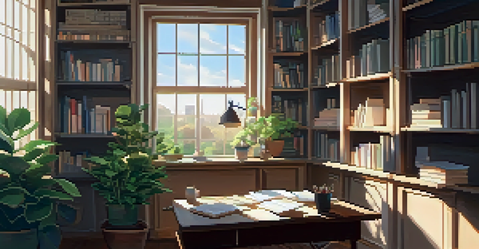 A study space with a wooden desk, an open notebook, a pen, and books on psychology, illuminated by soft natural light.