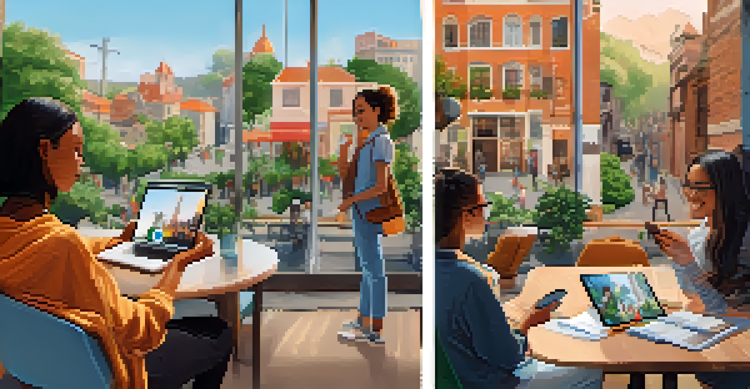 Students from different locations engaging in a video call using mobile devices, showcasing collaboration through technology.