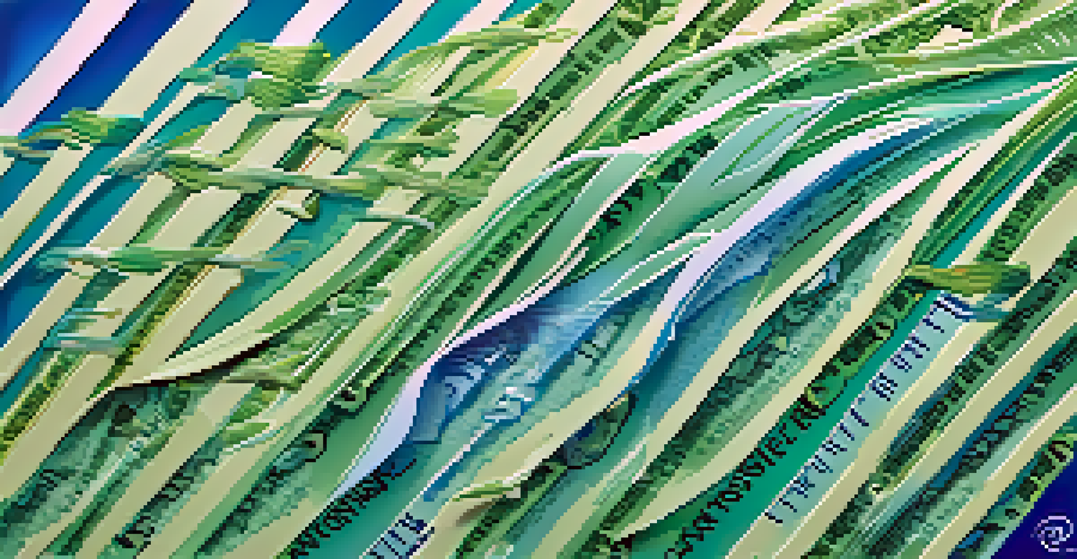 An abstract representation of a cash flow statement with flowing lines and icons.