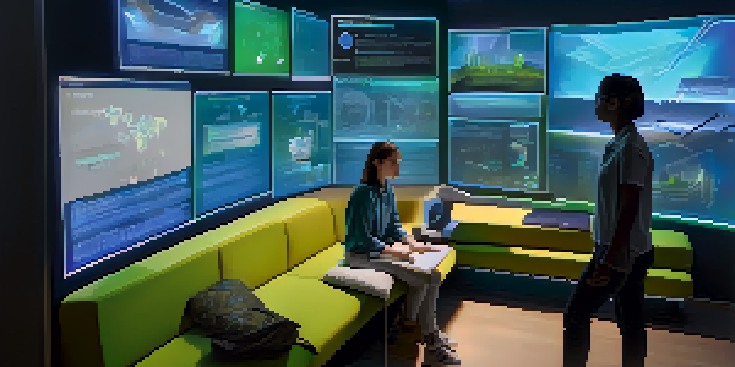 A focused student using an AI learning platform with holographic educational content in a bright, modern classroom.