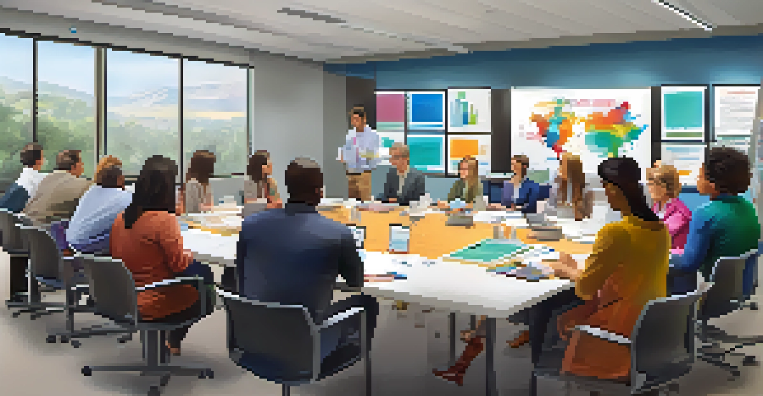 Educators in a modern conference room collaborating and discussing teaching strategies in a vibrant learning community.