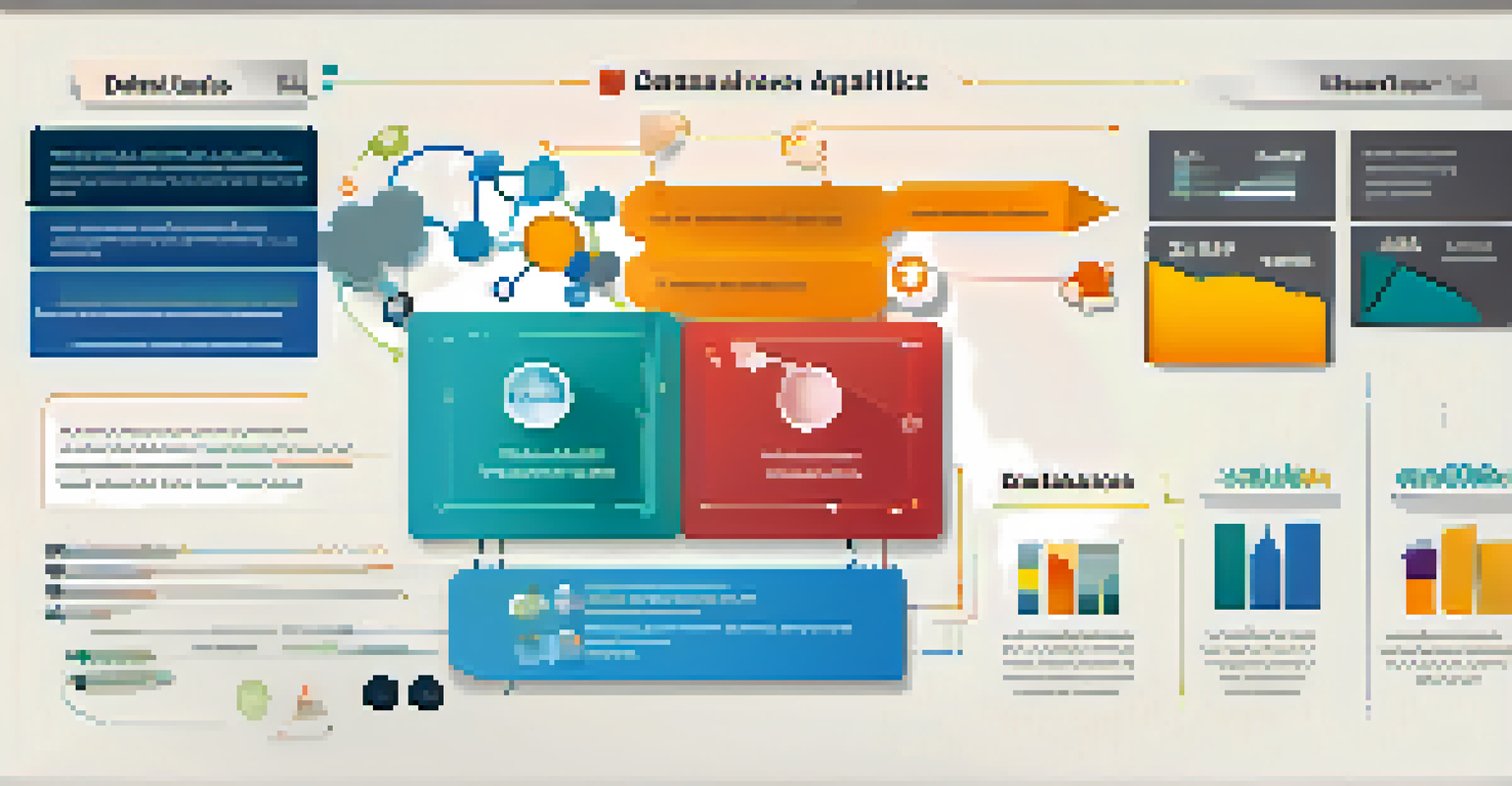 An infographic highlighting the components of learning analytics with colorful icons for data collection, analysis, and visualization.