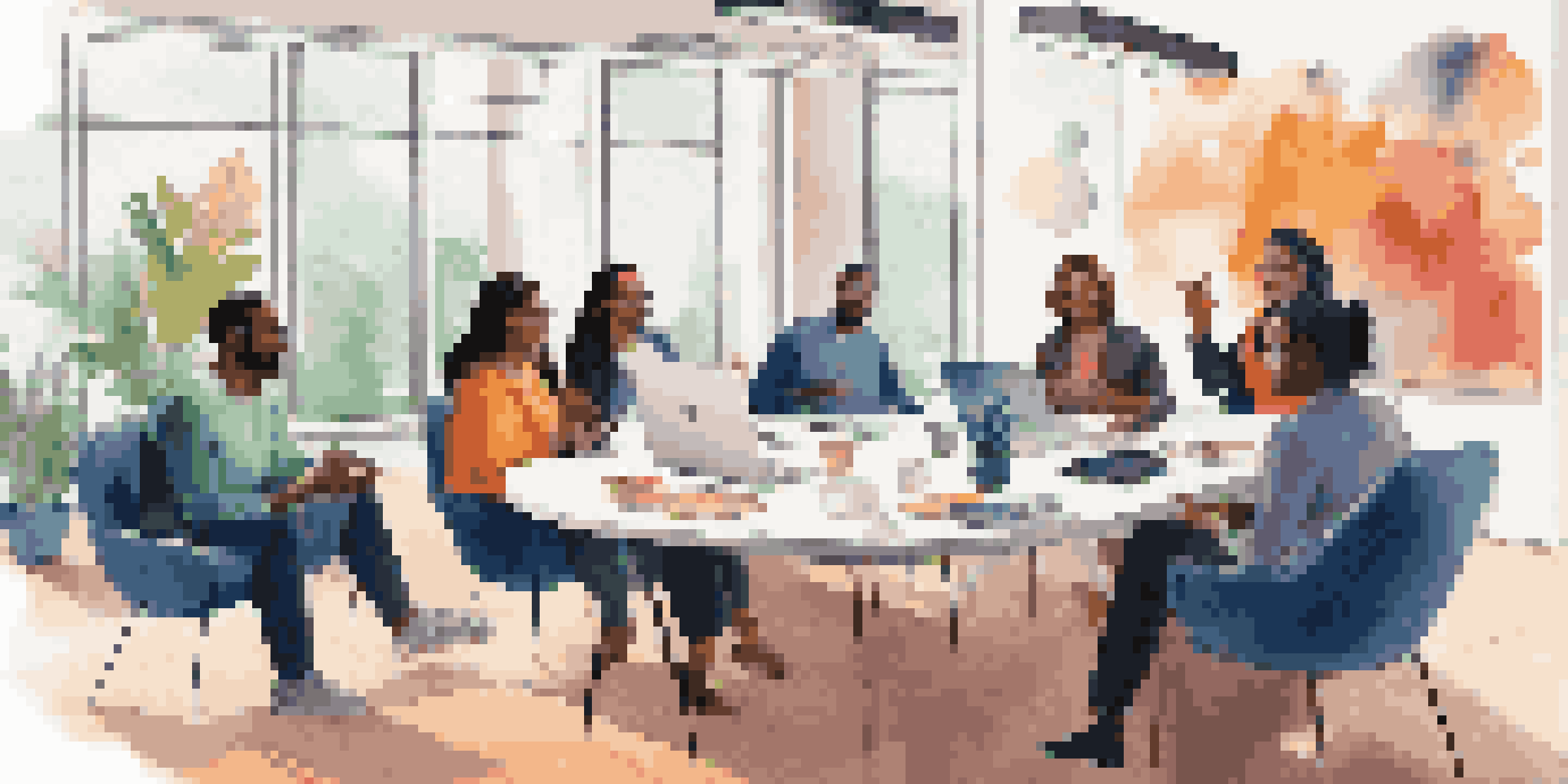 A diverse group of professionals discussing at a virtual roundtable in a modern home office setting.