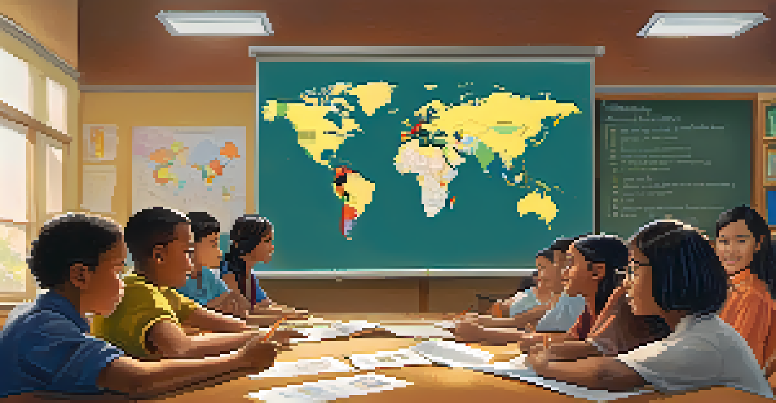 A teacher leading a discussion on cultural diversity with students in a warm, inviting classroom setting.