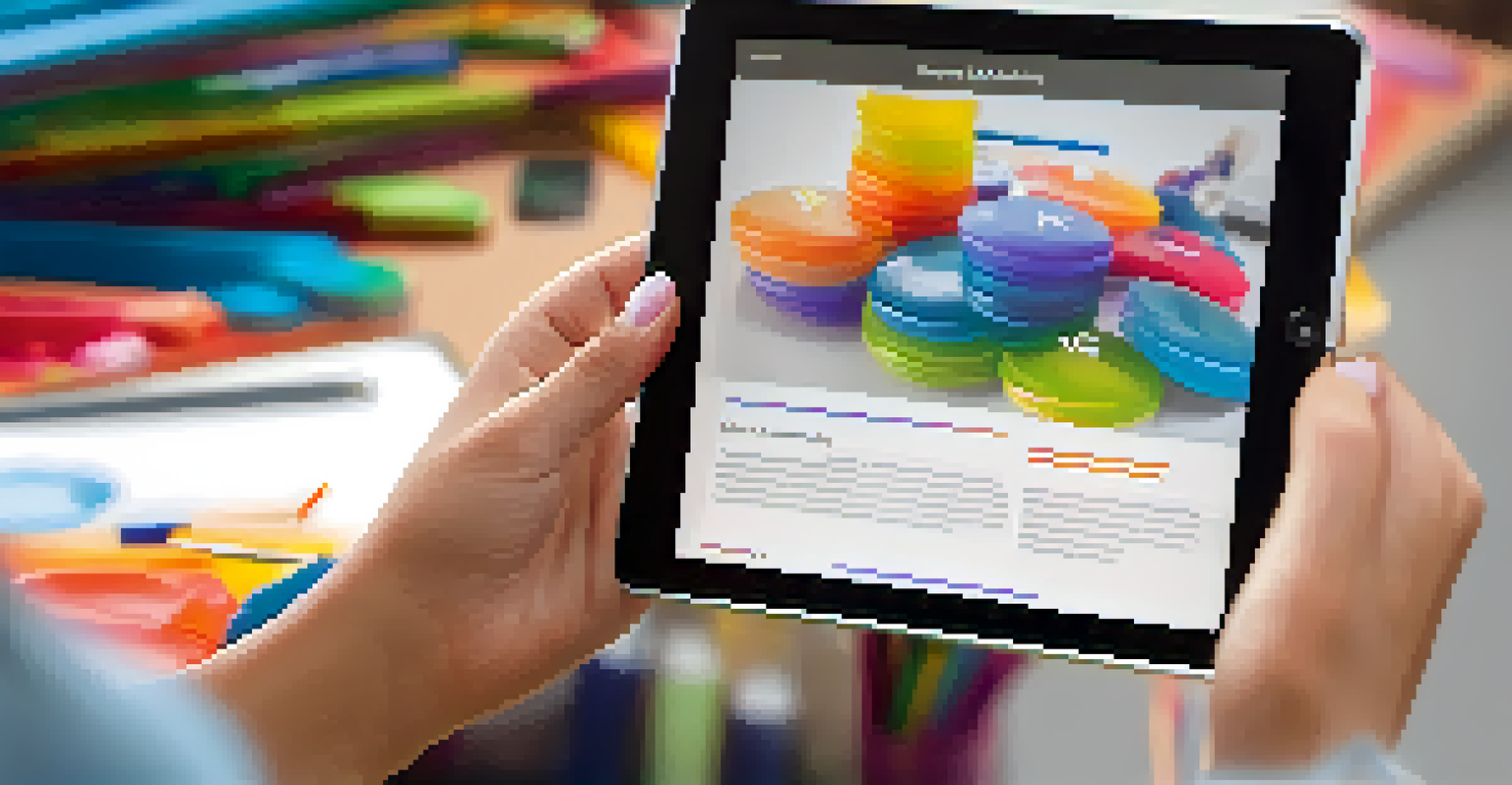 A close-up of a student's hand touching a tablet screen with colorful educational content, emphasizing the interactive learning experience.