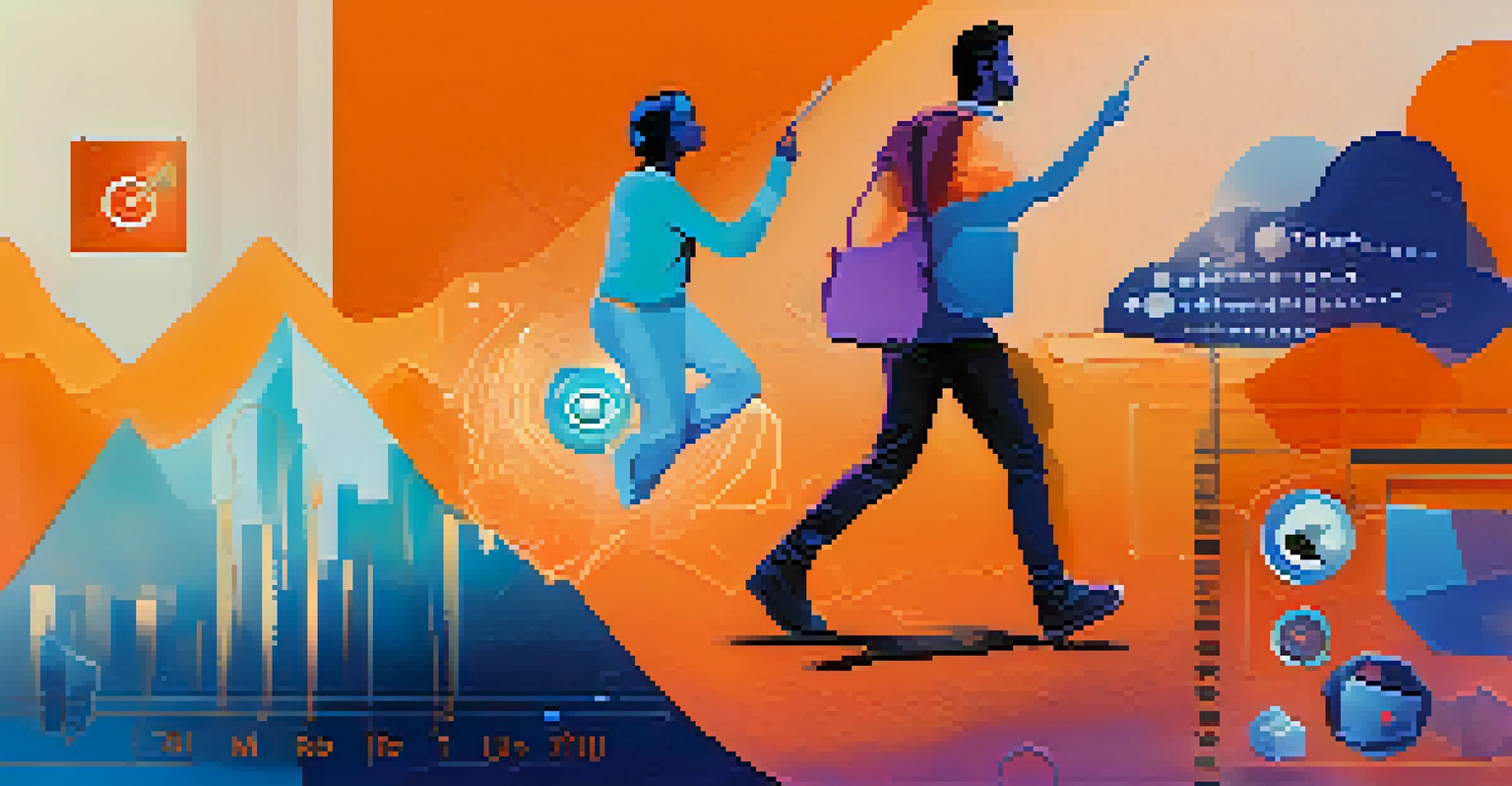 A colorful collage showcasing elements of digital storytelling including sketches, video and sound graphics, and social media icons.