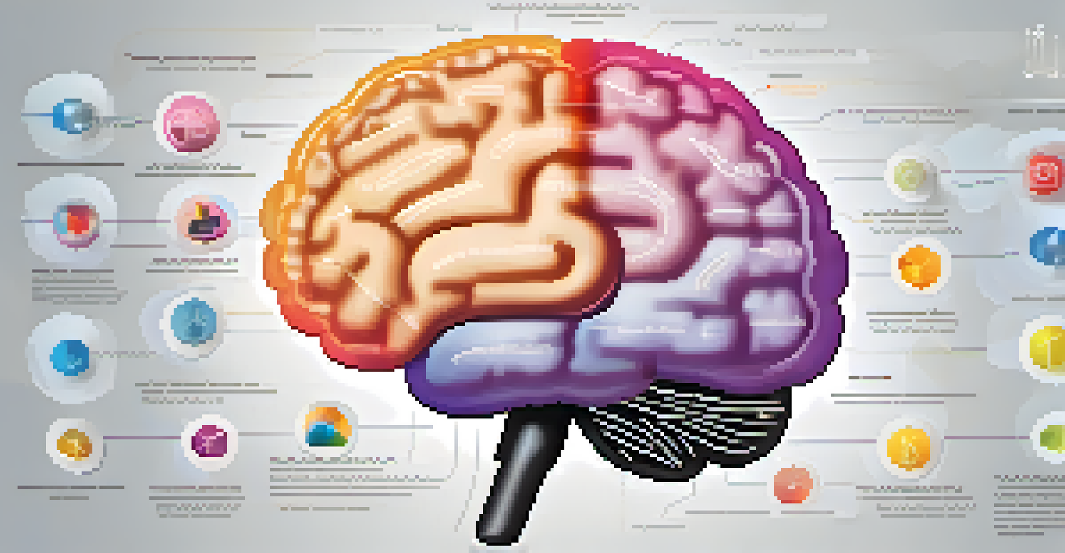 An illustration of a brain with highlighted areas, surrounded by icons for visual, auditory, and kinesthetic learning styles on a gradient background.