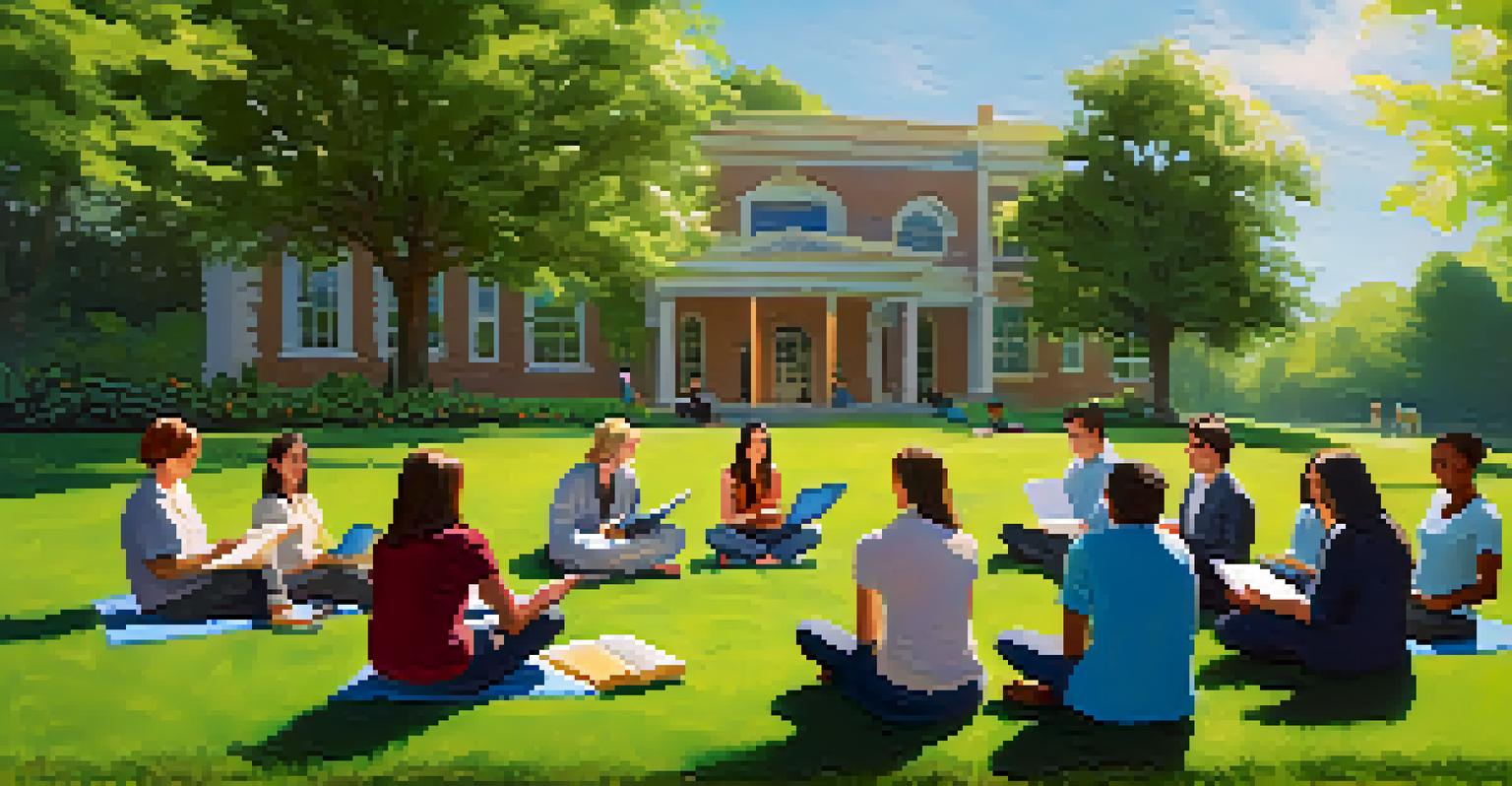 Educators gathered in a circle outdoors, sharing ideas and collaborating in a supportive learning community surrounded by nature.