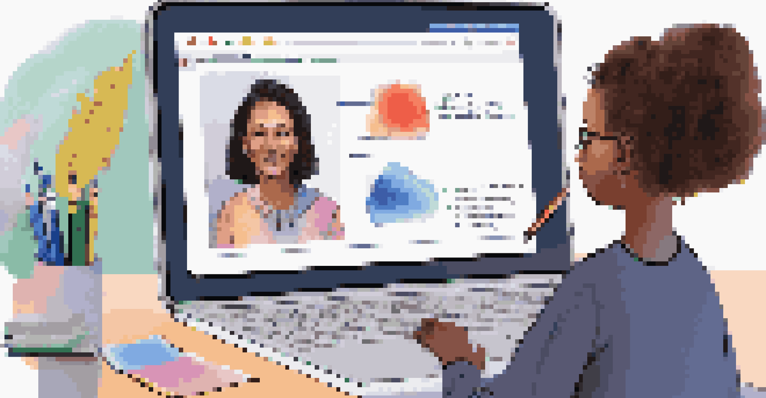A laptop displaying an online class about self-reflection, with a student taking notes in the background.