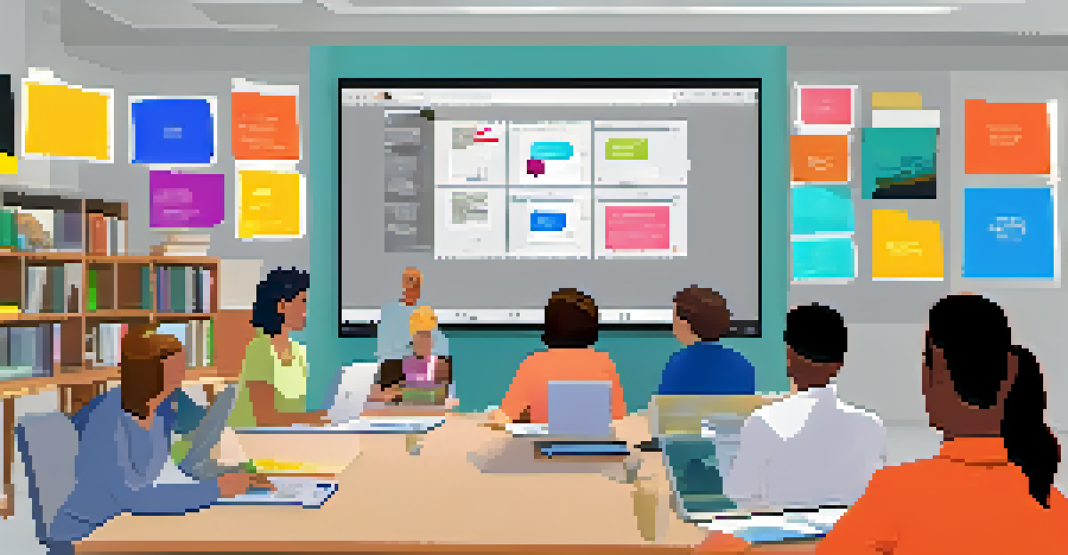 Students participating in a virtual collaborative learning session on a digital platform, sharing ideas and documents.