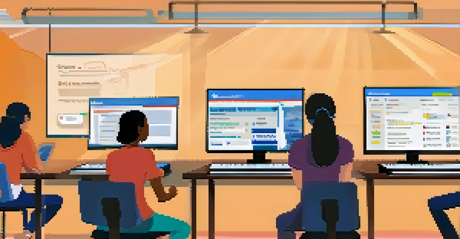 Students taking an online quiz on their laptops in a calm and focused environment.